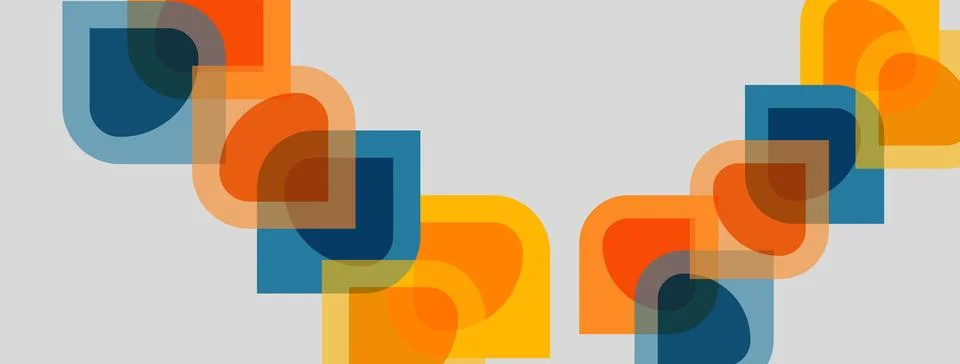 Abstract geometric shapes overlap, creating vibrant color patterns. Orange, Stock Illustration