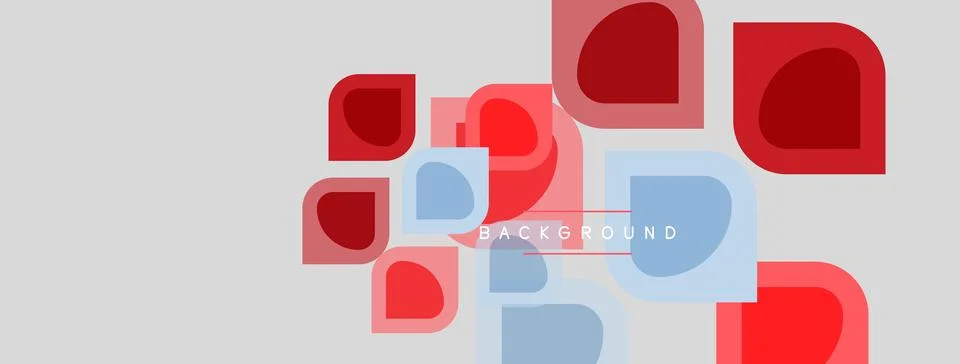 Abstract geometric shapes overlap, creating layered visual effect. Red, blue Stock Illustration