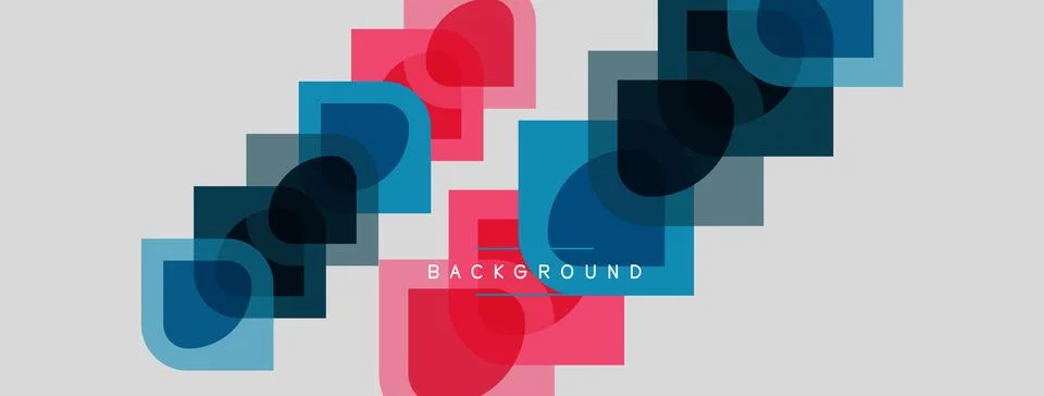 Abstract geometric shapes overlap, creating layered visual effect. Pink, blue Stock Illustration