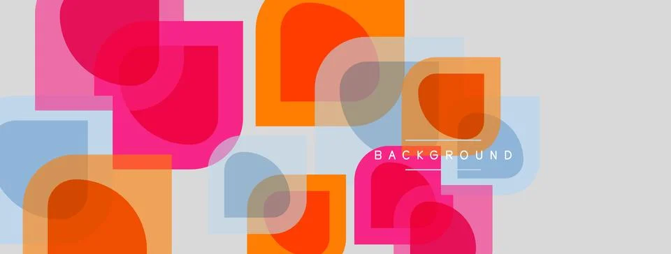 Abstract geometric shapes overlap, creating vibrant color blocks. Pink, orang Stock Illustration