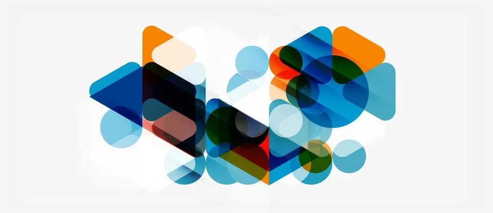 Abstract geometric shapes overlap, creating vibrant color blends. Composition Stock Illustration