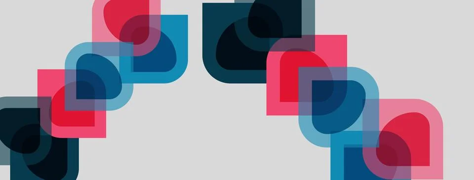 Abstract geometric shapes overlap, creating curved pattern. Pink, teal, dark イラスト素材