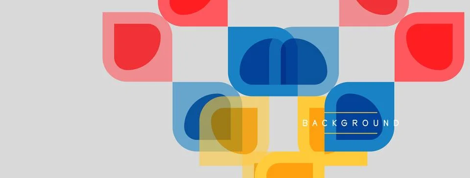 Abstract geometric shapes overlap, creating colorful composition. Soft gray Stock Illustration