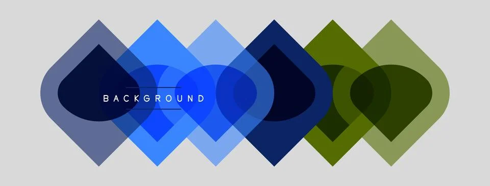 Abstract geometric shapes overlap, creating layered blue, green tones. Stock Illustration