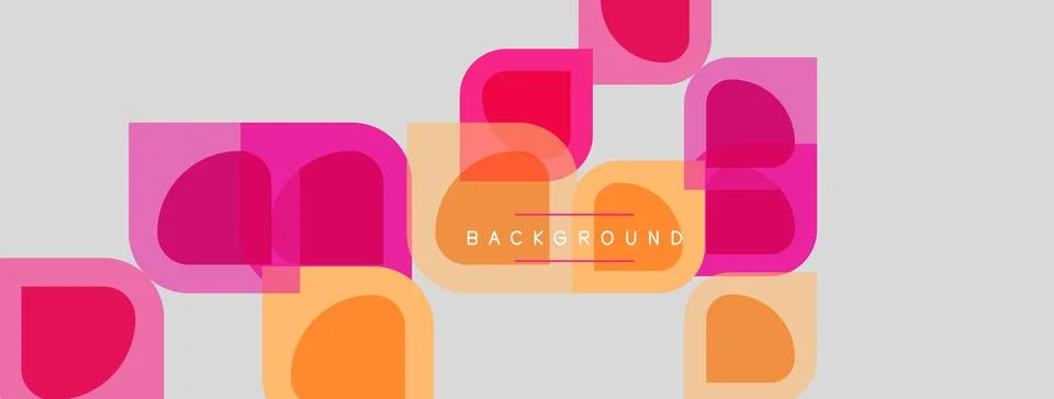 Abstract geometric shapes overlap, creating vibrant background. Pink, orange Stock Illustration