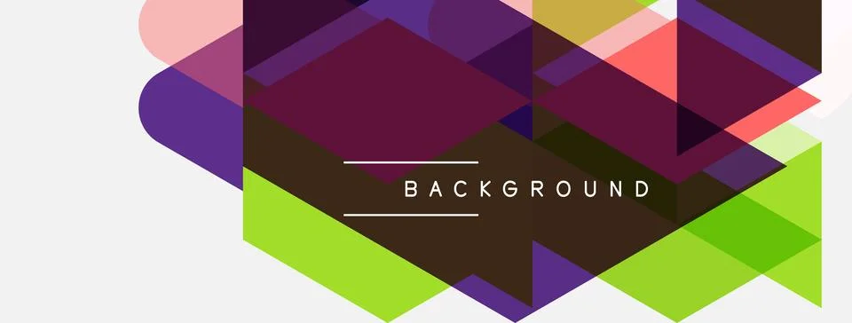 Abstract geometric shapes overlap, creating vibrant color blocks. Text reads Stock Illustration