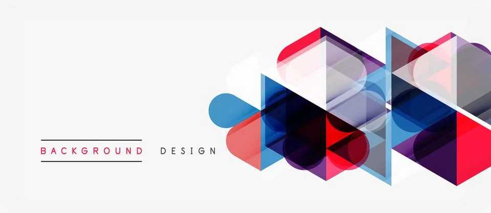 Abstract geometric shapes overlap, creating vibrant colorful background. Mode Stock Illustration