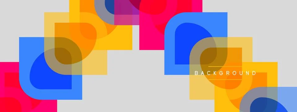 Abstract geometric shapes overlap, creating vibrant color composition. Stock Illustration