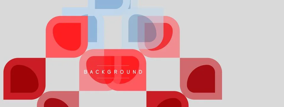 Abstract geometric shapes overlap, creating layered visual effect. Red, blue, Stock Illustration