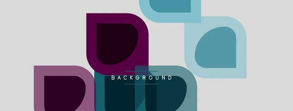 Abstract geometric shapes overlap, creating modern design. Purple, teal hues Stock Illustration