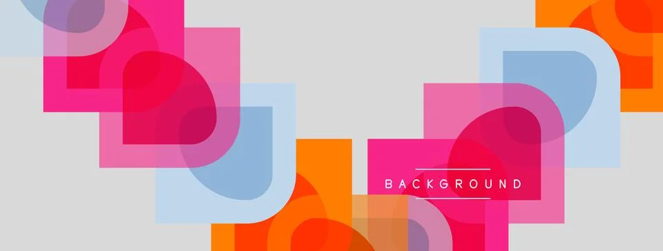 Abstract geometric shapes overlap, creating vibrant color blocks. Pink, orang Stock Illustration