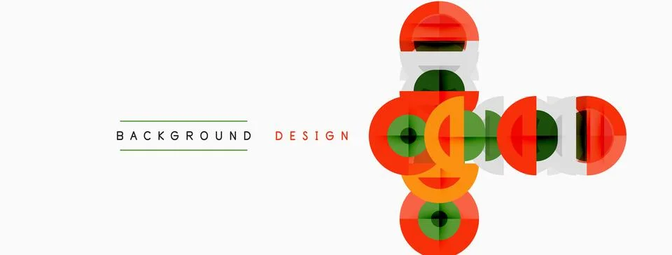 Abstract geometric shapes overlap, creating vibrant design. Circles, rectangl Stock Illustration