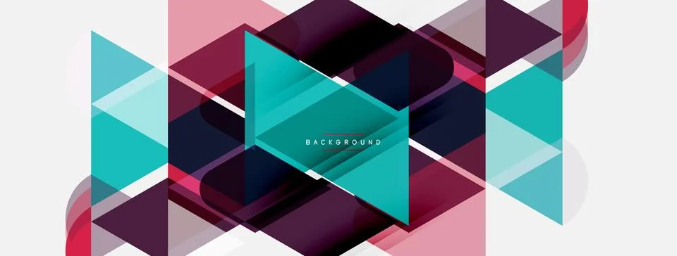 Abstract geometric shapes overlap creating modern design. Teal, purple, pink Illustrazione stock