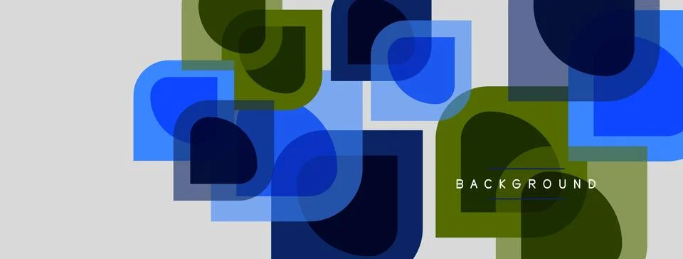 Abstract geometric shapes overlap, creating vibrant blue, green composition. Stock Illustration