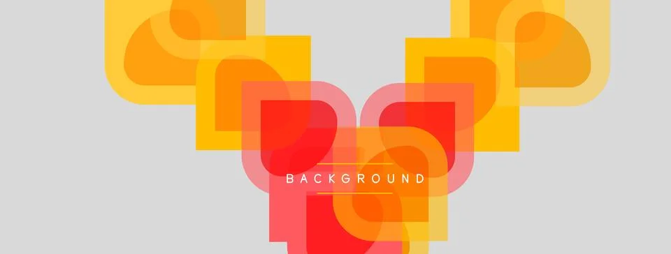 Abstract geometric shapes overlap, creating vibrant orange, yellow, red Stock Illustration