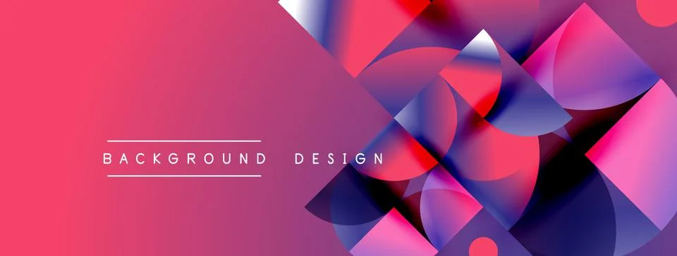 Abstract geometric shapes overlap, creating vibrant pink, purple gradients. Stock Illustration