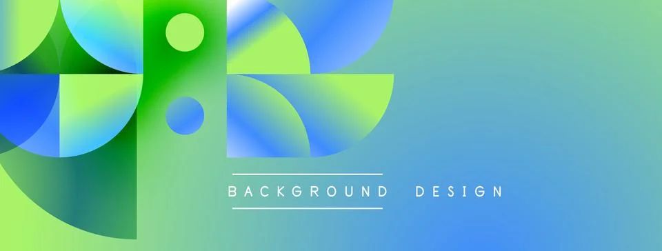 Abstract geometric shapes overlap, creating vibrant blue, green gradients. Stock Illustration