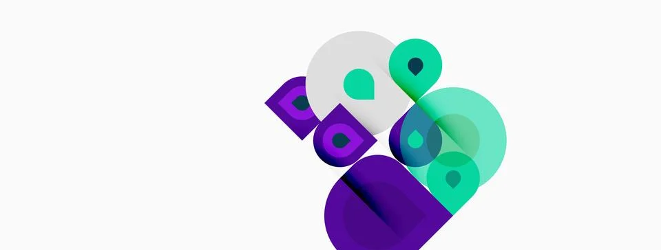 Abstract geometric shapes overlap, creating vibrant visual composition. Purpl Stock Illustration