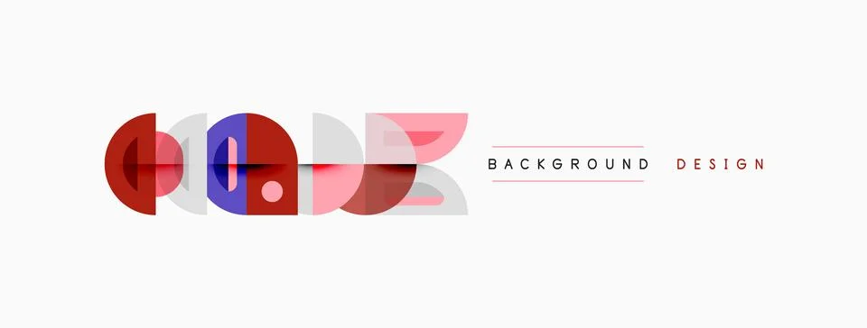 Abstract geometric shapes overlap, creating layered visual effect. Red, blue, Stock Illustration