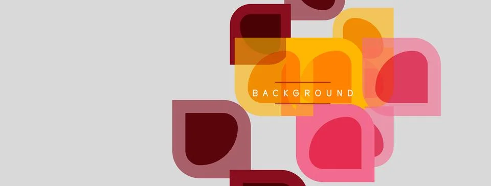 Abstract geometric shapes overlap, creating colorful background. Soft hues, Stock Illustration