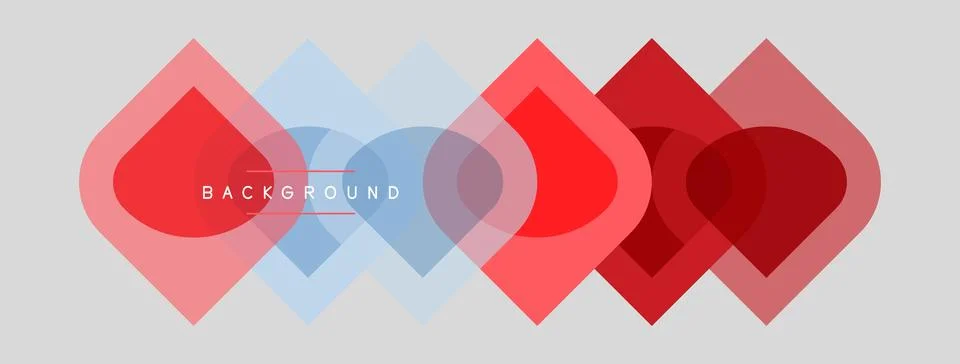 Abstract geometric shapes overlap, creating layered visual effect. Red, blue Stock Illustration