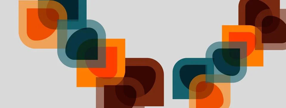 Abstract geometric shapes overlap, creating dynamic visual pattern. Warm, coo Stock Illustration
