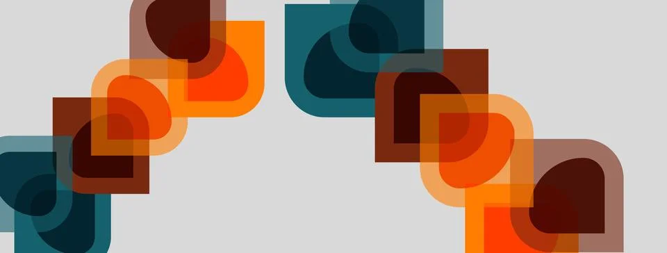 Abstract geometric shapes overlap, creating dynamic pattern. Warm, cool tones Stock Illustration