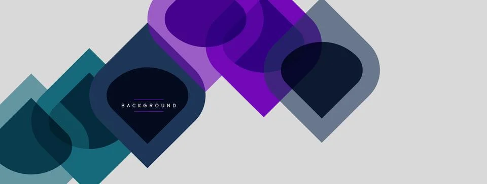 Abstract geometric shapes overlap, creating dynamic visual flow. Colors inclu Stock Illustration