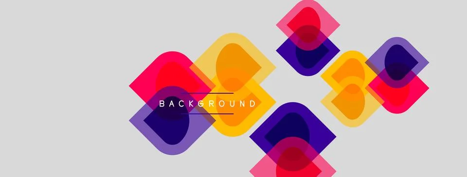 Abstract geometric shapes overlap, creating vibrant color blends. Background Stock Illustration