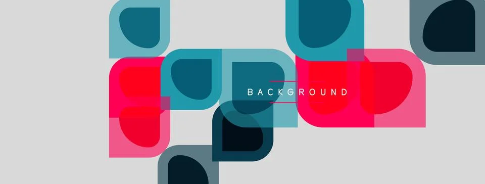 Abstract geometric shapes overlap, creating vibrant color blocks. Light gray Stock Illustration
