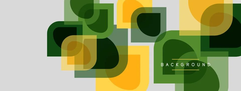 Abstract geometric shapes overlap, creating vibrant yellow, green layers. Stock Illustration
