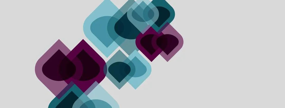 Abstract geometric shapes overlap, creating layered visual effect. Cool tones Stock Illustration