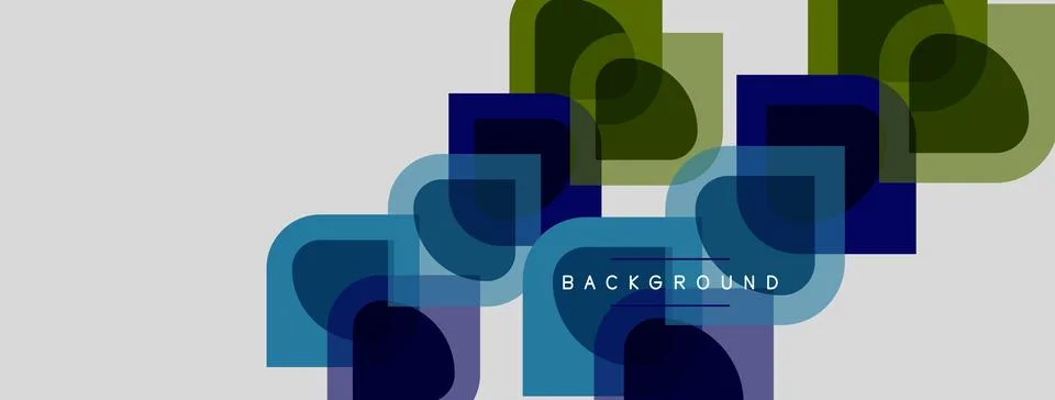 Abstract geometric shapes overlap, creating layered visual effect. Blue, gree Stock Illustration