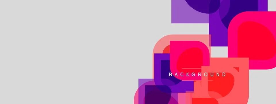 Abstract geometric shapes overlap, creating vibrant color blocks. White space Stock Illustration