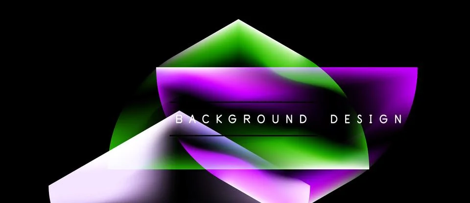 Abstract geometric shapes overlap, creating vibrant gradients. Purple, green, Stock Illustration