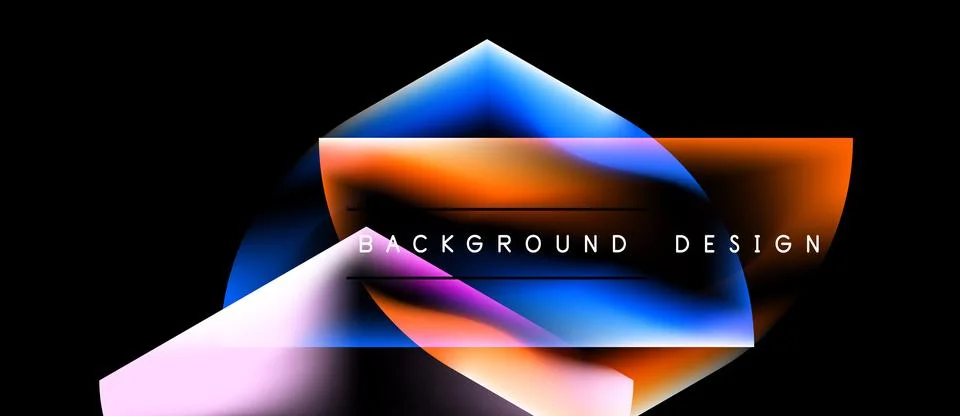 Abstract geometric shapes overlap, creating vibrant color gradients on black Stock Illustration