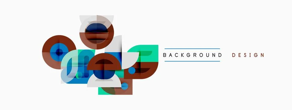 Abstract geometric shapes overlap, creating modern design. Colors include blu Stock Illustration