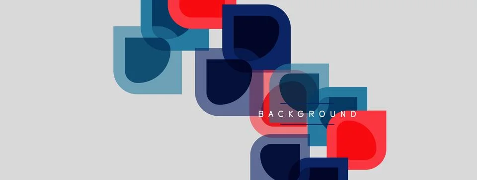 Abstract geometric shapes overlap, creating dynamic composition. Red, blue,.. Stock Illustration