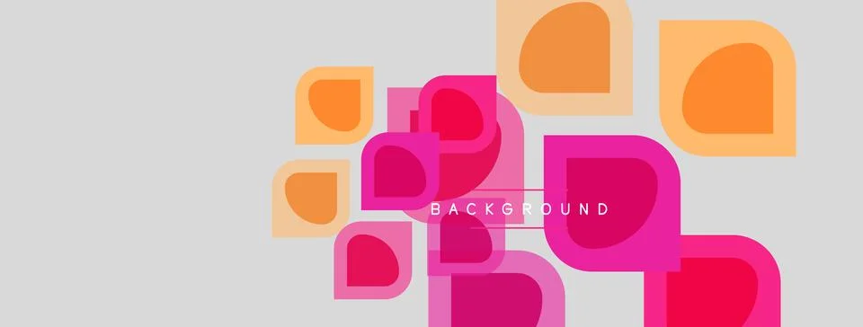 Abstract geometric shapes overlap, creating vibrant color blocks. Pink, orang Stock Illustration