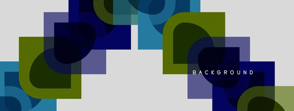 Abstract geometric shapes overlap, creating layered visual effect. Blue, gree Stock Illustration