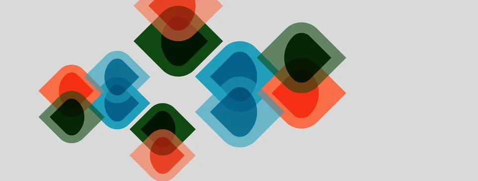 Abstract geometric shapes overlap, creating layered visual effect. Colors Stock Illustration