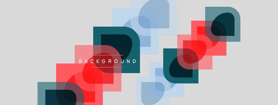 Abstract geometric shapes overlap, creating dynamic visual composition. Red, Stock Illustration