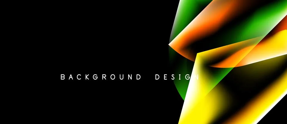 Abstract geometric shapes overlap, creating vibrant color gradients on black Stock Illustration