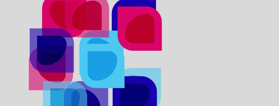 Abstract geometric shapes overlap, creating vibrant color blocks. Pink, blue, Stock Illustration