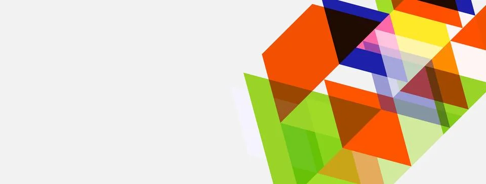 Abstract geometric shapes overlap, creating vibrant color blocks. White space Stock Illustration