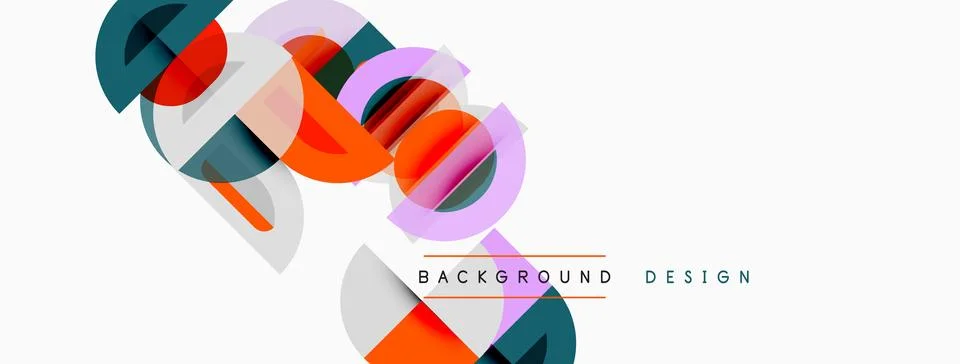 Abstract geometric shapes overlap, creating vibrant visual composition. Clean Stock Illustration