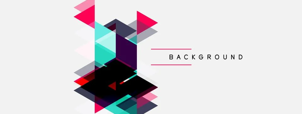Abstract geometric shapes overlap, creating dynamic composition. Pink, teal, Stock Illustration