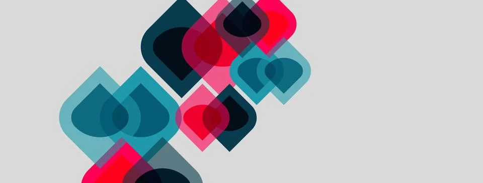 Abstract geometric shapes overlap, creating layered visual effect. Colors Stock Illustration