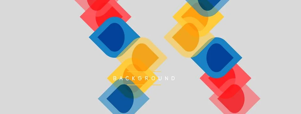 Abstract geometric shapes overlap, creating vibrant color blocks on light gra Stock Illustration