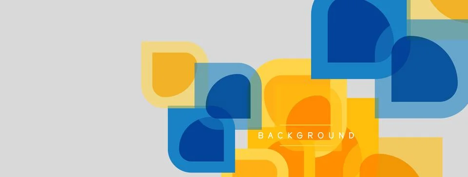 Abstract geometric shapes overlap, creating modern design. Blue, yellow hues Stock Illustration